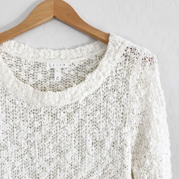 Leith Off White Popcorn Knit Long Sleeve Sweater Size L - Picture 2 of 10
